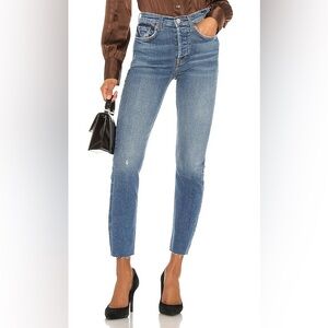 RE/DONE Originals High Rise Ankle Crop in Aged Blue